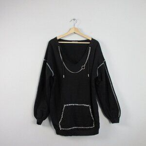 Maniere De Voir Women's Oversize Sweatshirt 8 Black Chain Shirt Top Punk 690